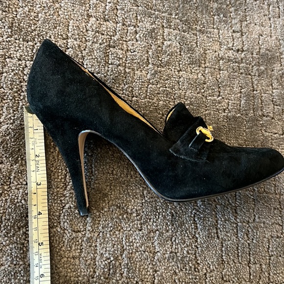 Vintage Colin Stuart black suede gold accent buckle loafer style heels pumps 7.5 - Picture 14 of 16